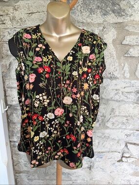 LOFT Floral V-Neck Ruffle Sleeve Blouse